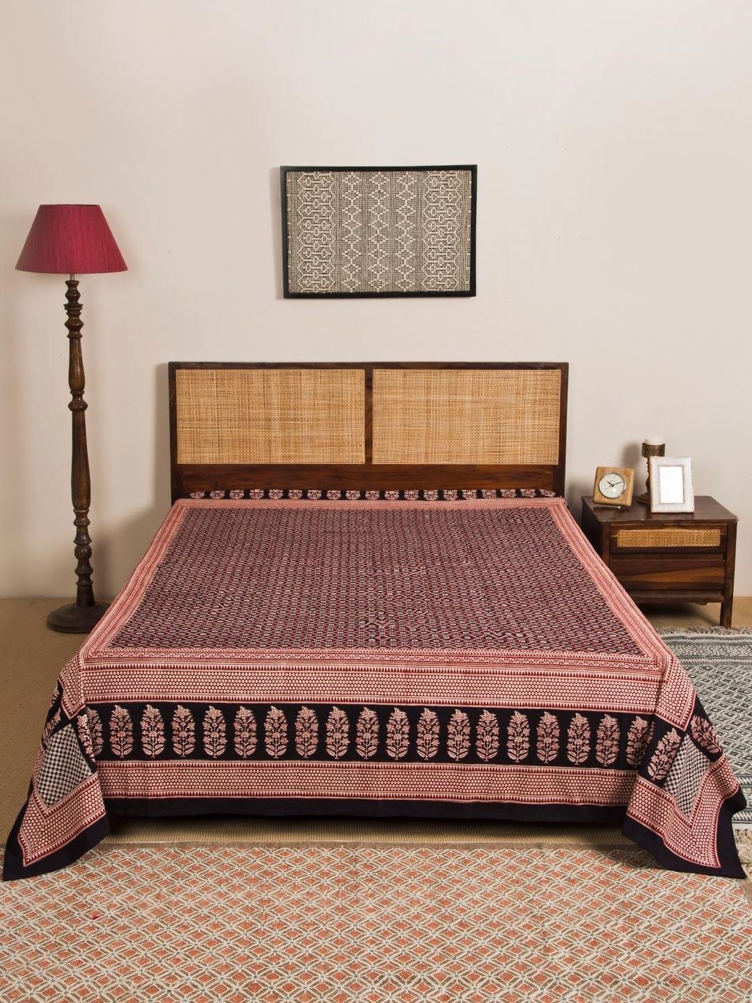 Fabindia Anika Bagh Red & Black Printed Cotton Single Bed Cover-image-34