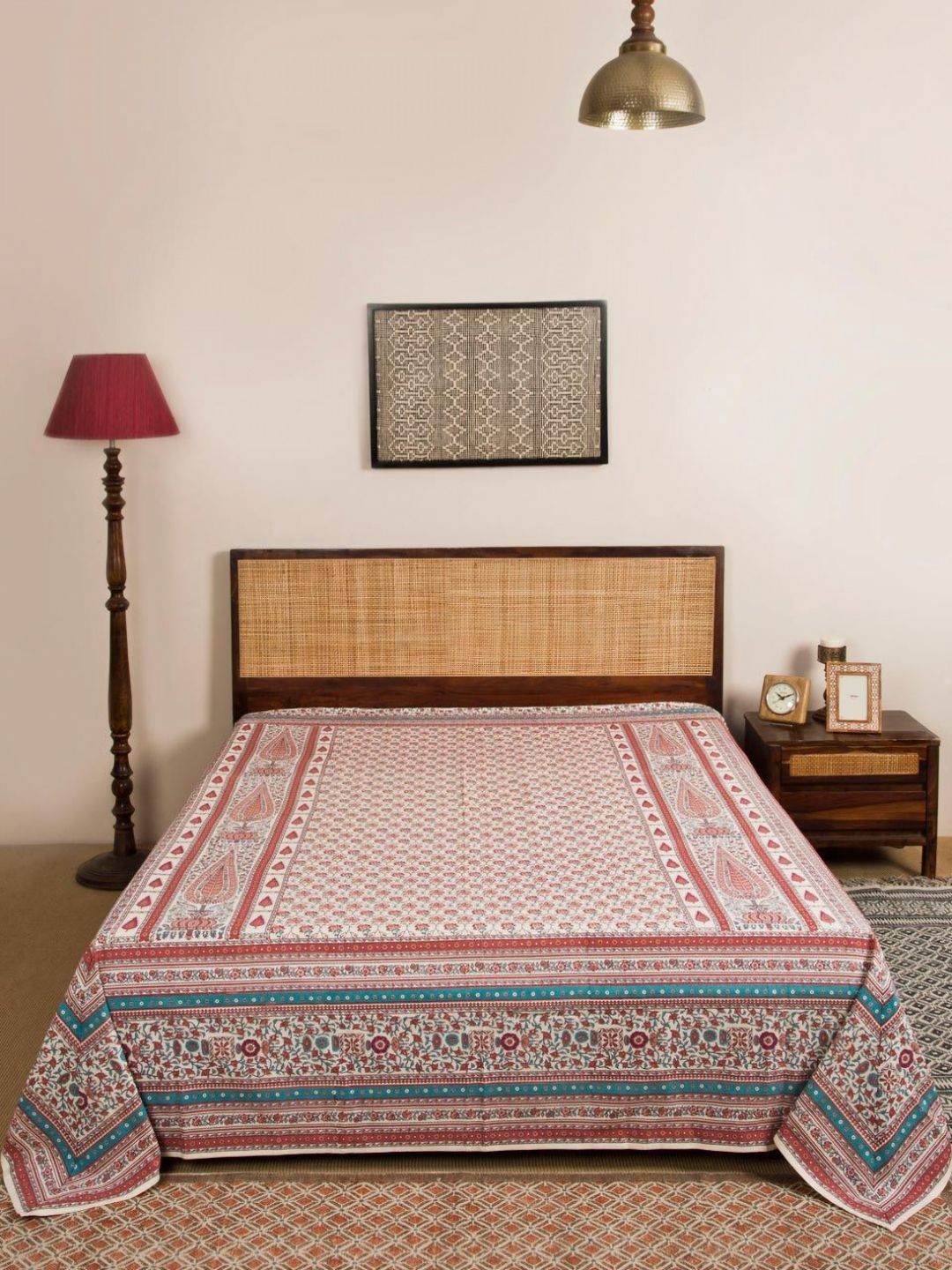 Fabindia Anar Pink & Beige Printed Cotton Double Queen Bed Cover-picture-32