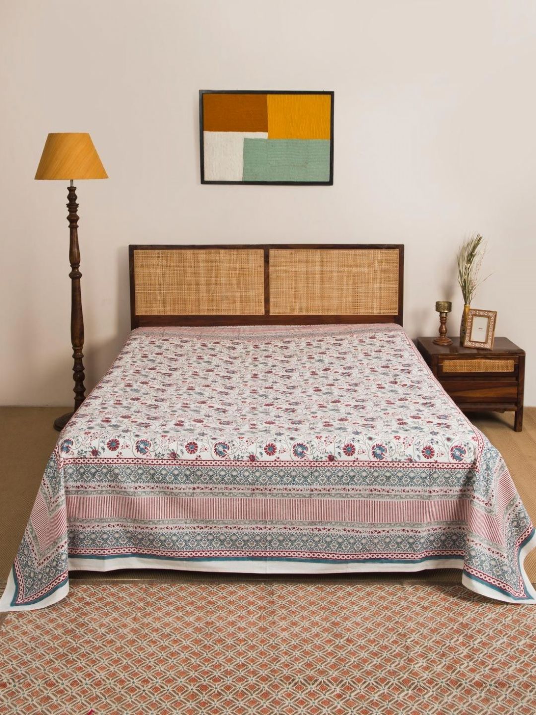 Fabindia Off-White & Green Printed Cotton Single Bed Cover-picture-13