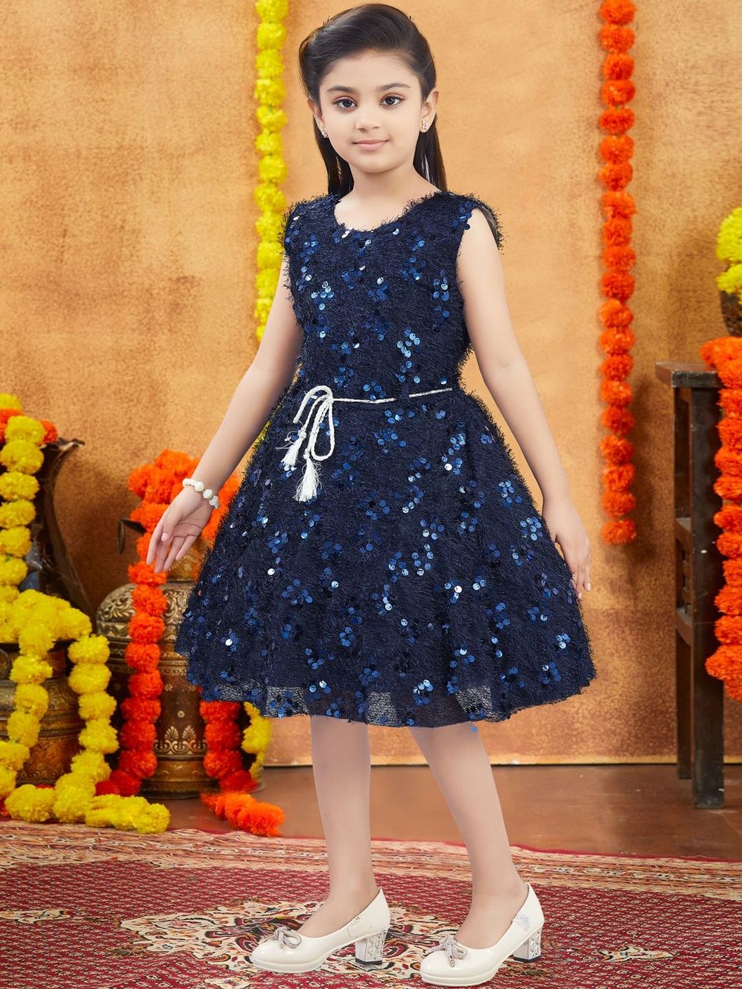 Muhuratam Girls Navy Blue Dresses-image-1