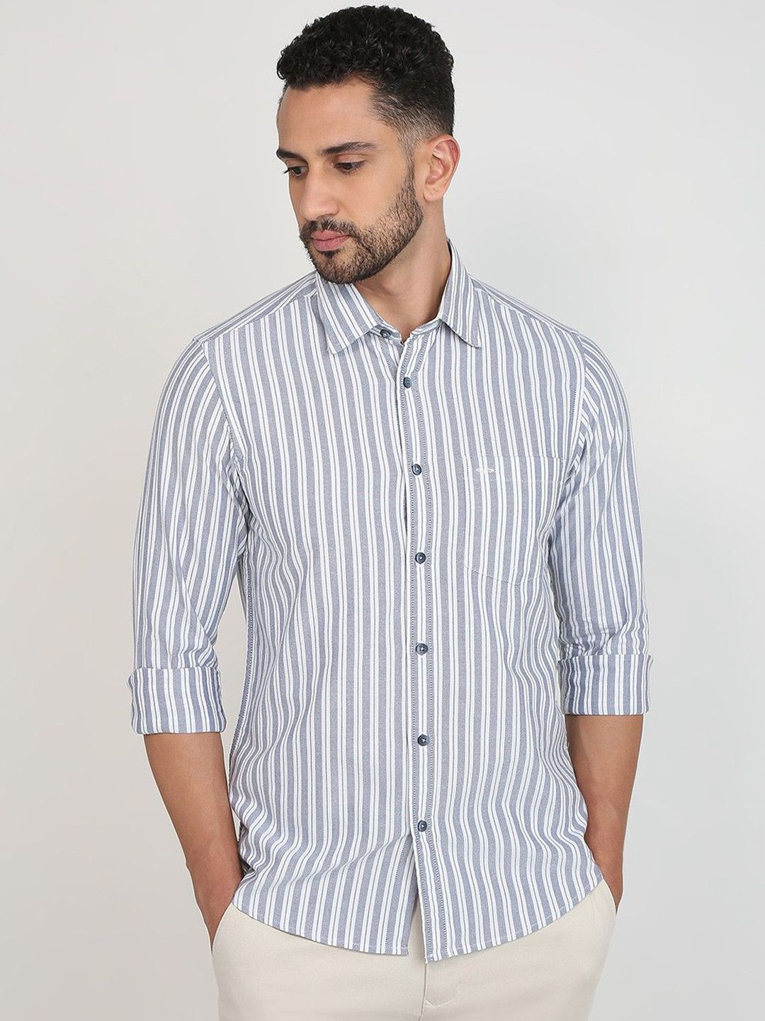 ColorPlus Slim Fit Striped Spread Collar Cotton Casual Shirt-picture-20