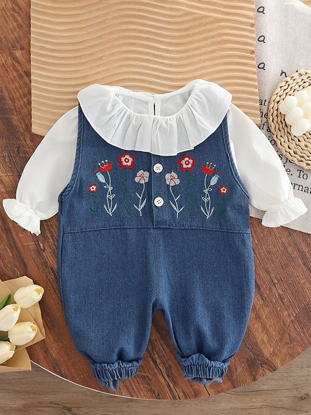 StyleCast x Revolte Infant Girls Cotton Embroidered Straight Leg Dungarees With T-shirt-picture-53