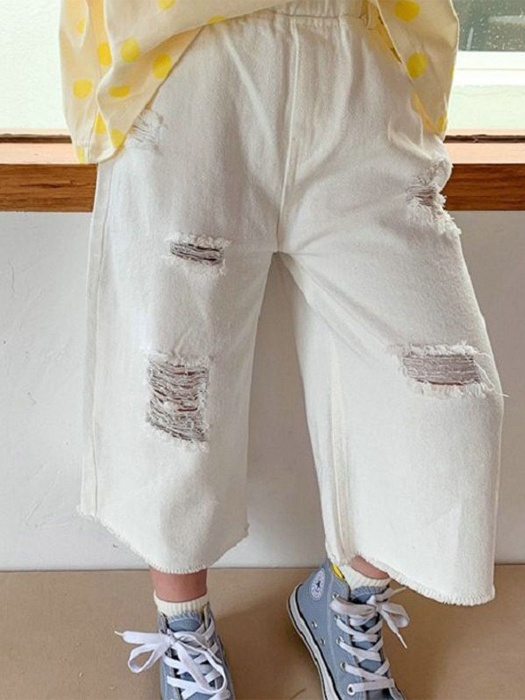 StyleCast x Revolte Girls Straight Fit Mid-Rise Low Distress Stretchable Cotton Jeans