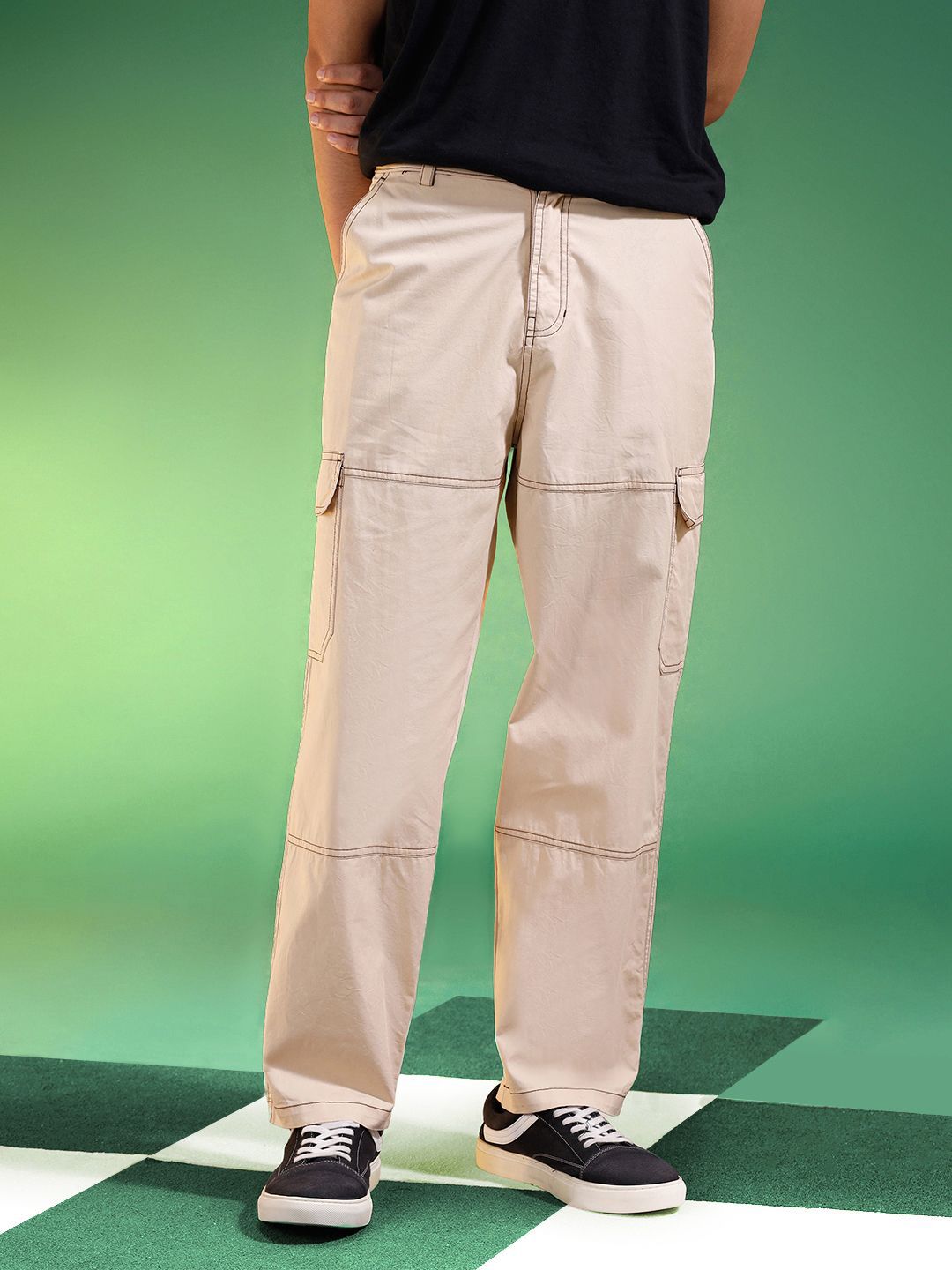 VEIRDO Men Relaxed Straight Leg Straight Fit Low-Rise 5 Pocket Cargos Trousers-picture-14