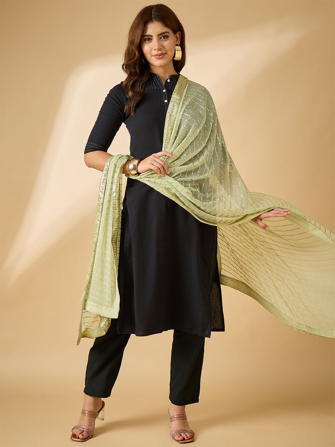 all about you Striped Embroidered Sequinned Chiffon Dupatta-picture-16