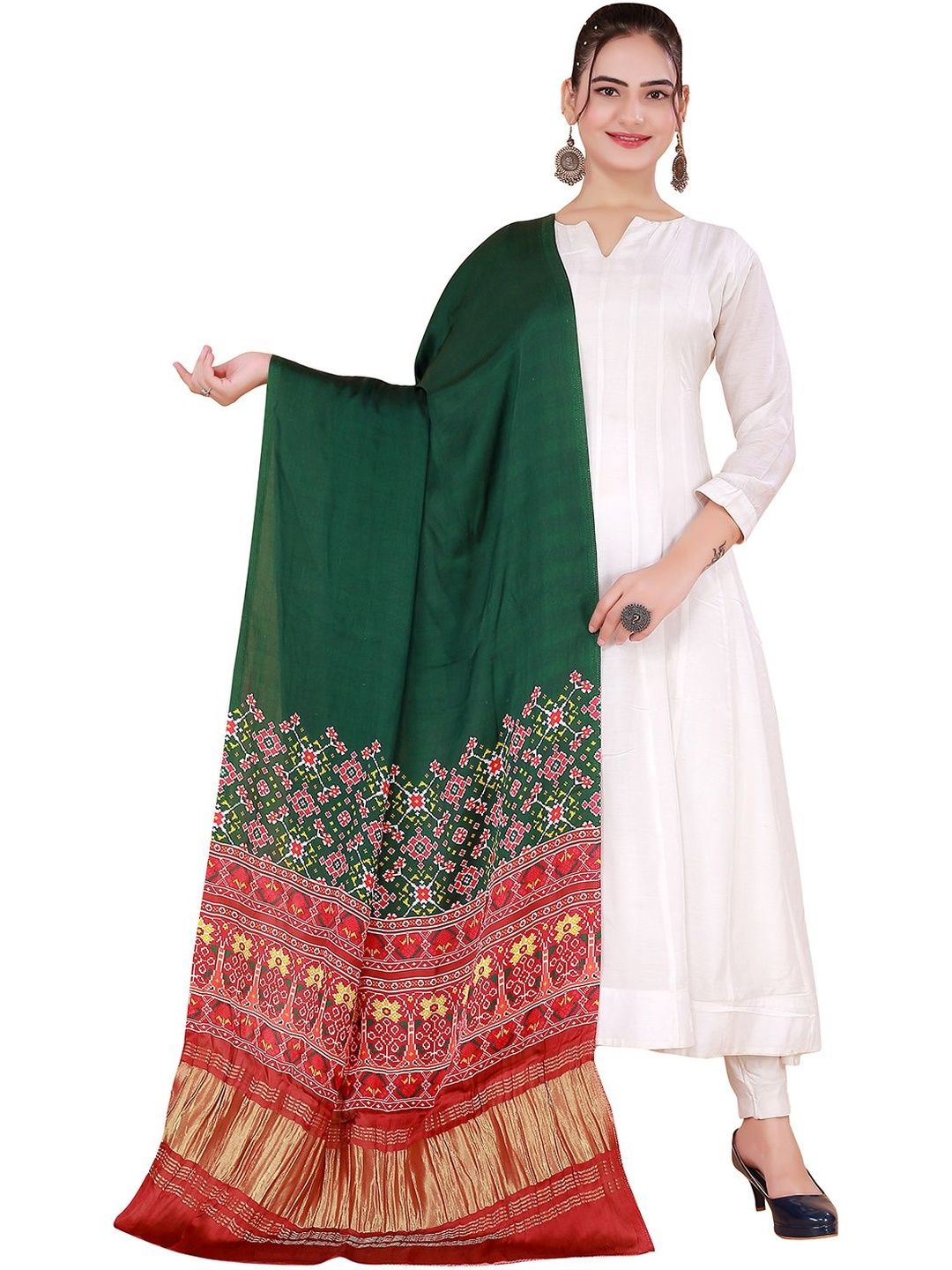 Desibutik Women Green Ethnic Motifs Printed Silk Dupatta-picture-18