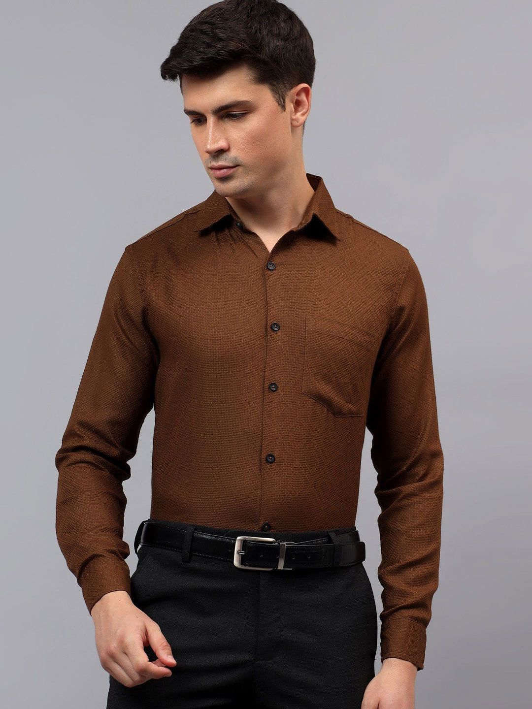 Yugnik Men Relaxed Fit Textured Spread Collar Cotton Formal Shirt-picture-37