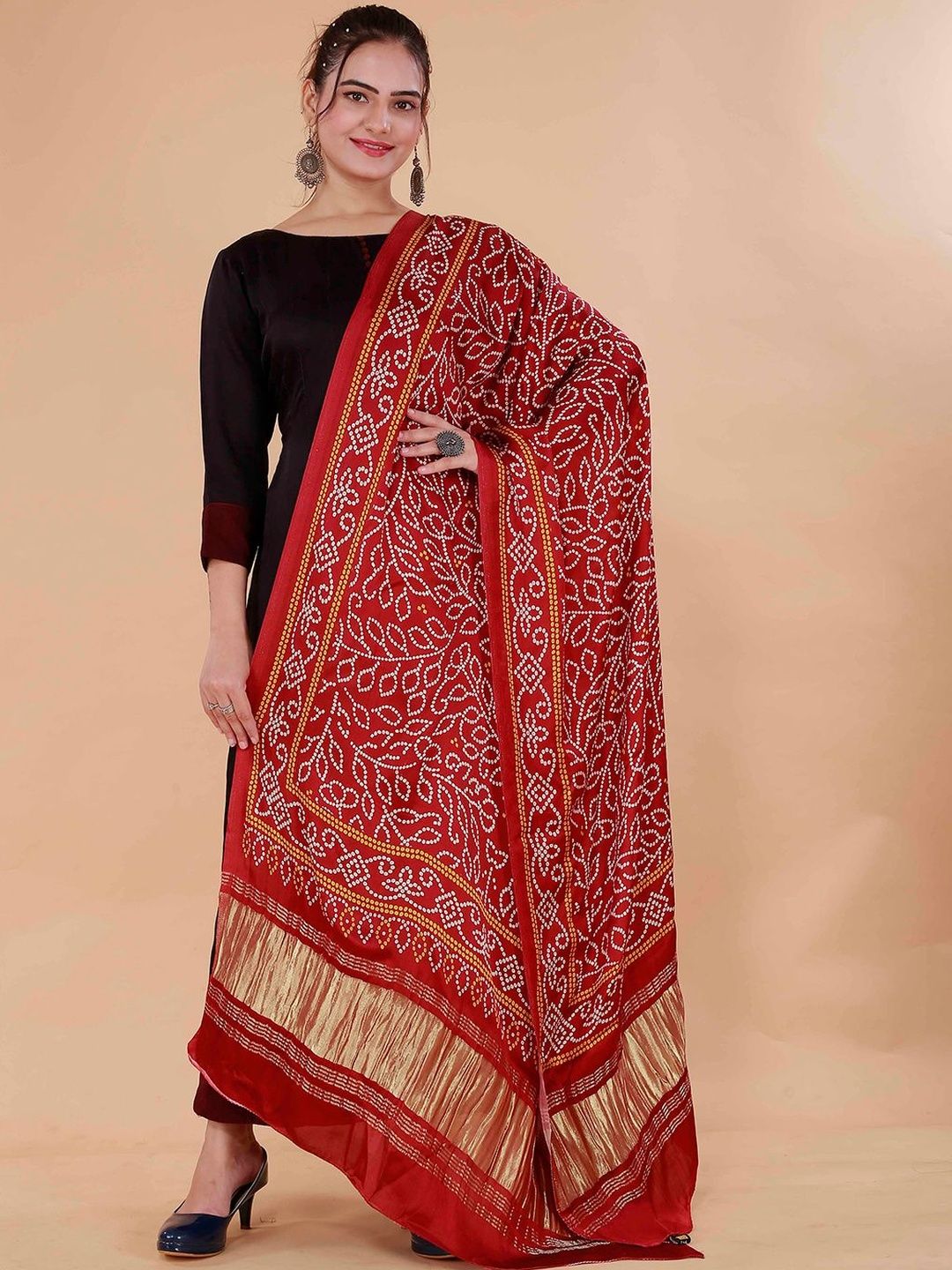 Desibutik Women Maroon Ethnic Motifs Printed Gaji Silk Viscose Rayon Dupatta-picture-23