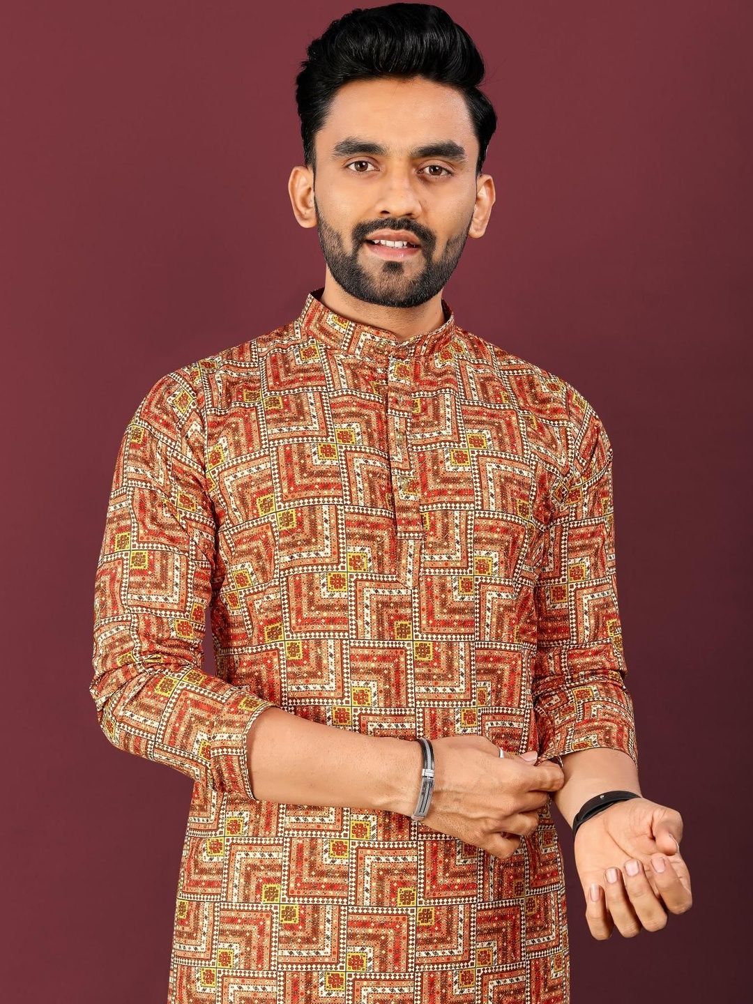HERE&NOW Men Viscose Rayon Straight Kurtas-picture-22