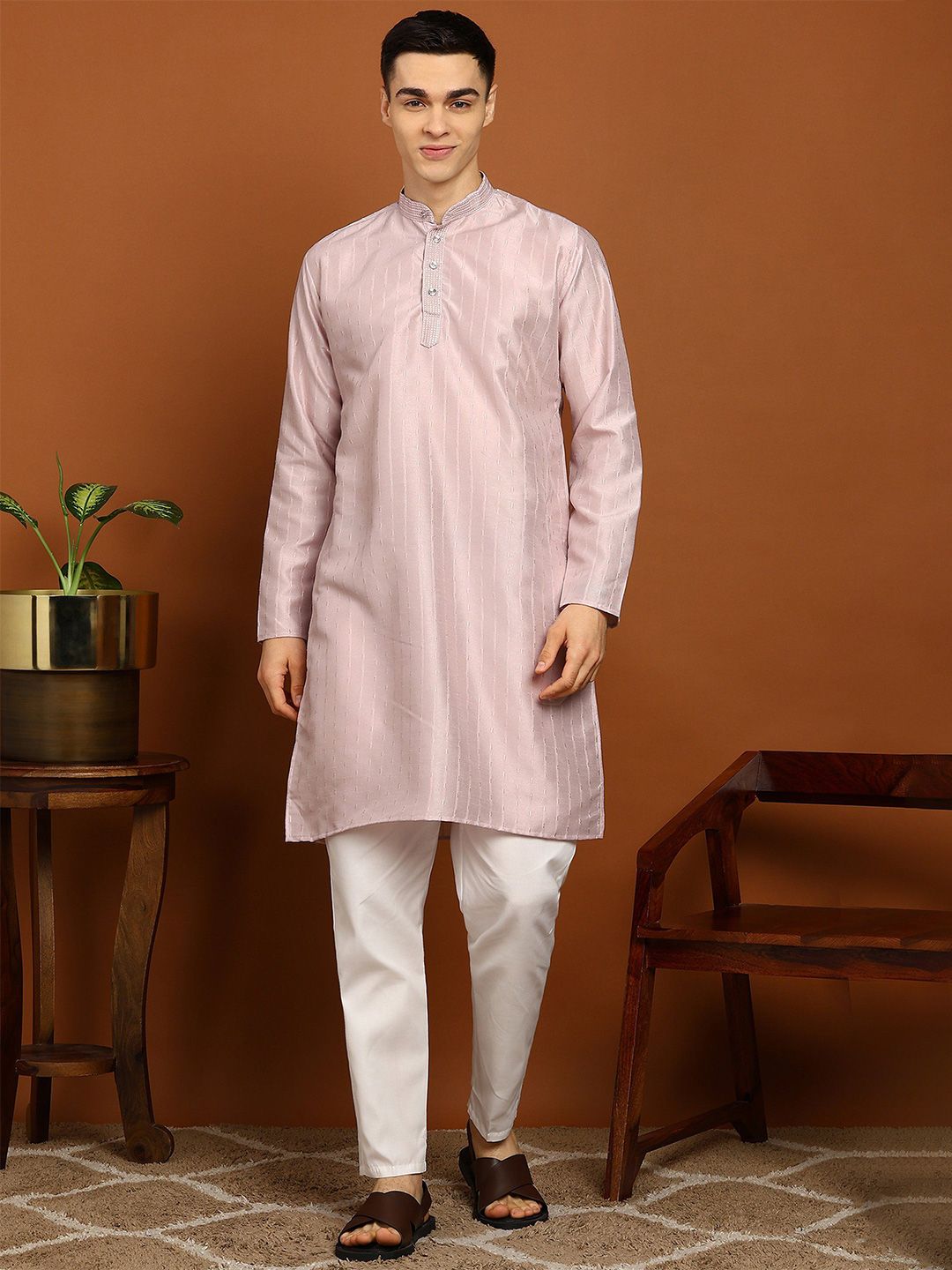 FUBAR Men Woven Design Mandarin Collar Regular Knee Length Straight Kurta-picture-16