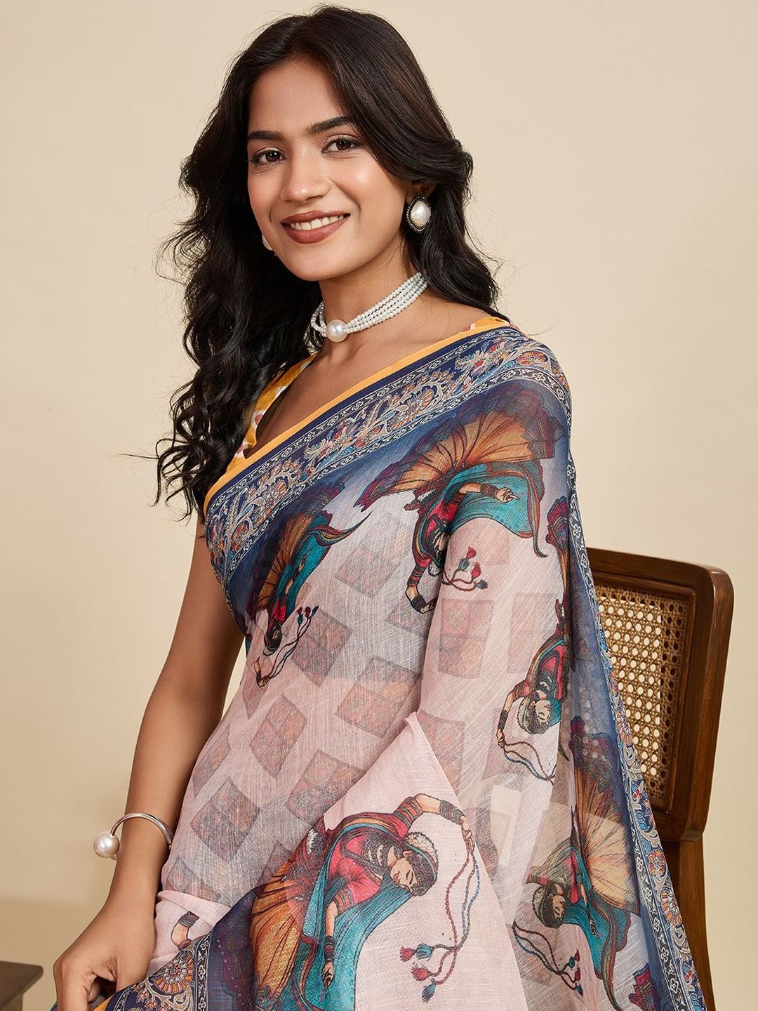 NIWAA Ethnic Motifs Zari Pure Linen Handloom Saree-picture-19