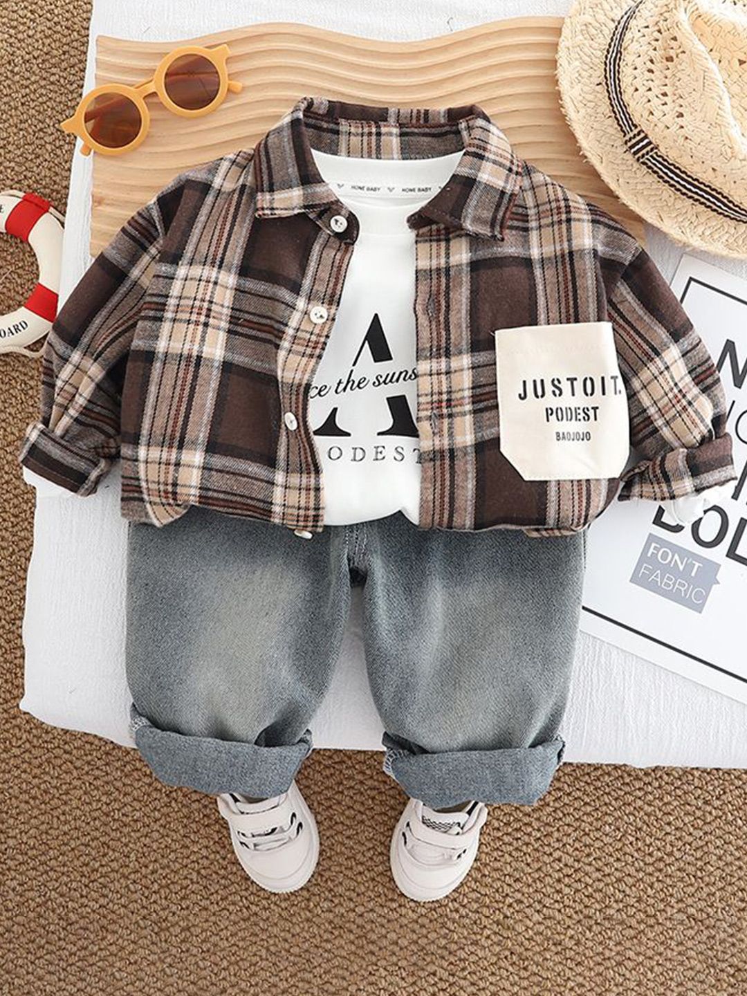 StyleCast x Revolte Boys Checked T-shirt with Shirt & Trousers-picture-41