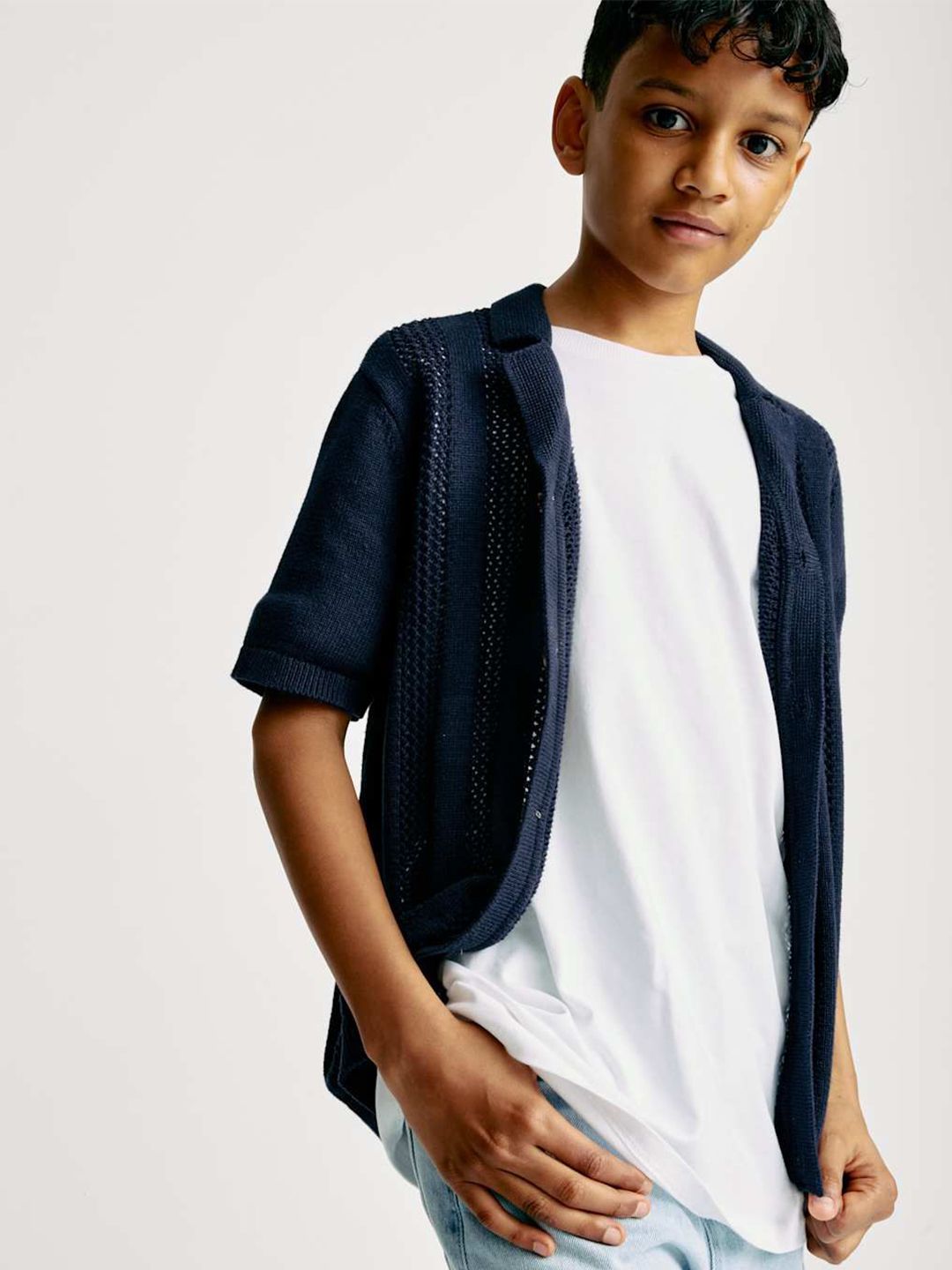 Marks & Spencer Boys Textured Cutaway Collar Semi Sheer Pure Cotton Shirt-image-0