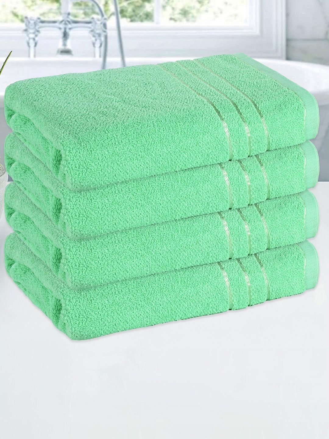 Aura Green 4 Pieces Cotton 150 GSM Bath Towels-picture-34