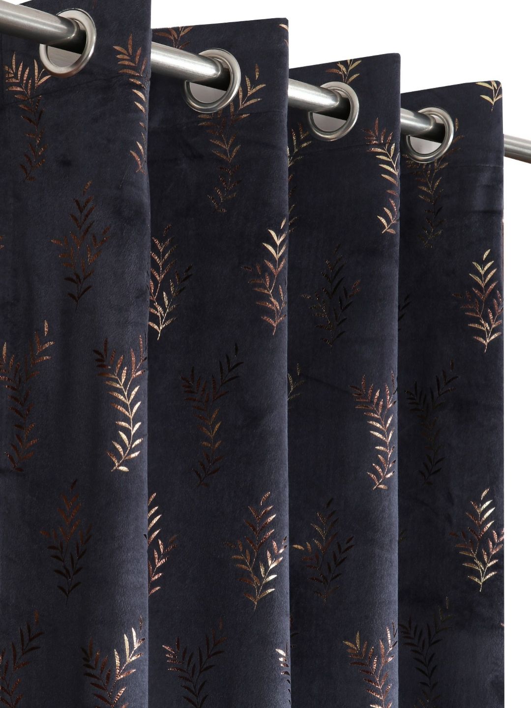 GEET CREATIONS 2 Pieces Grey & Gold-Toned Leaf Printed Room Darkening Velvet Door Curtains-image-8