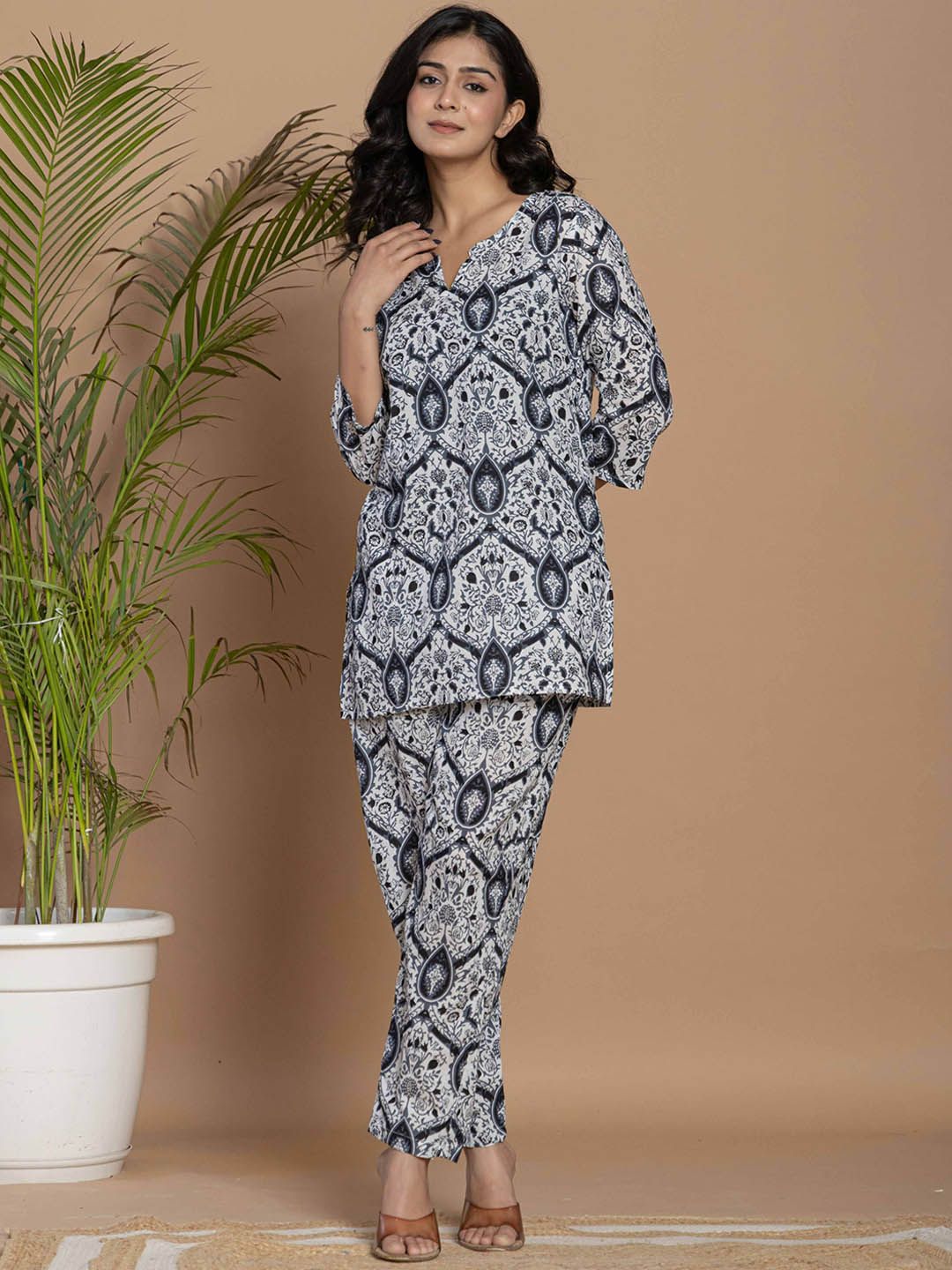 R RANAK CREATION Printed Notch Neck Pure Cotton Tunic with Trousers-picture-34