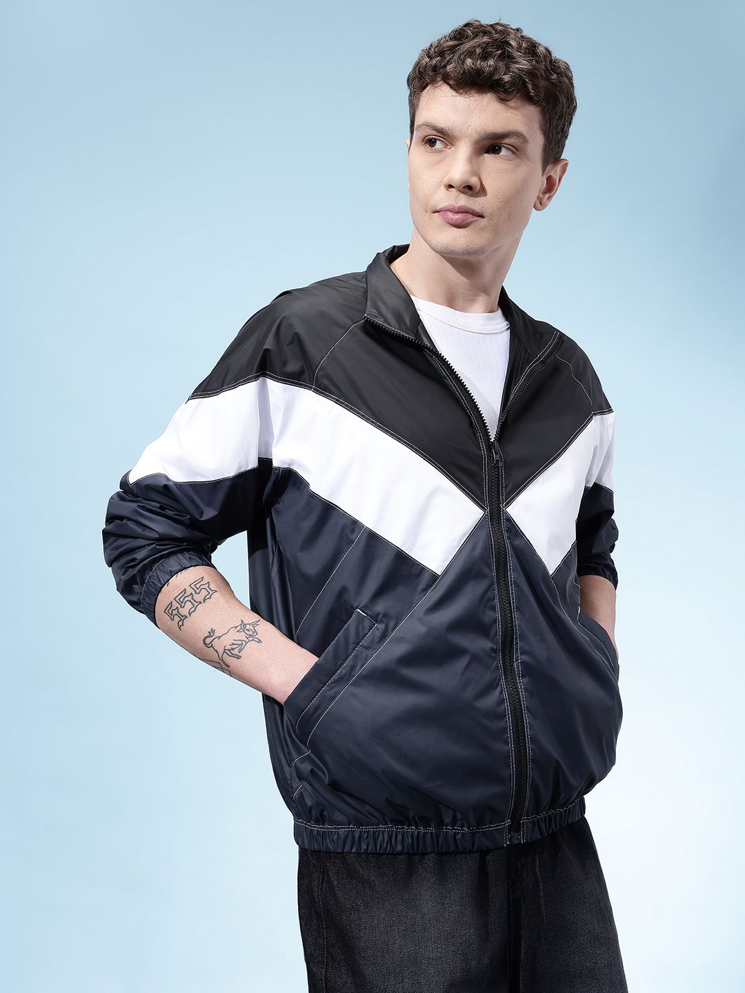 glitchez Colourblocked Mock Collar Bomber Jacket-picture-27