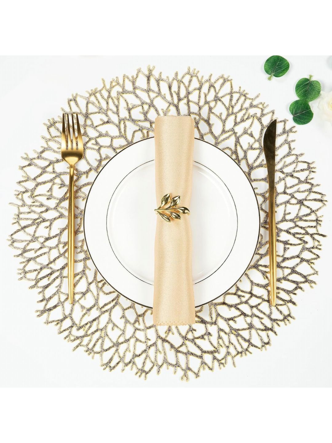 Dakshya Industries Gold Toned Textured Waterproof Table Placemat-picture-1