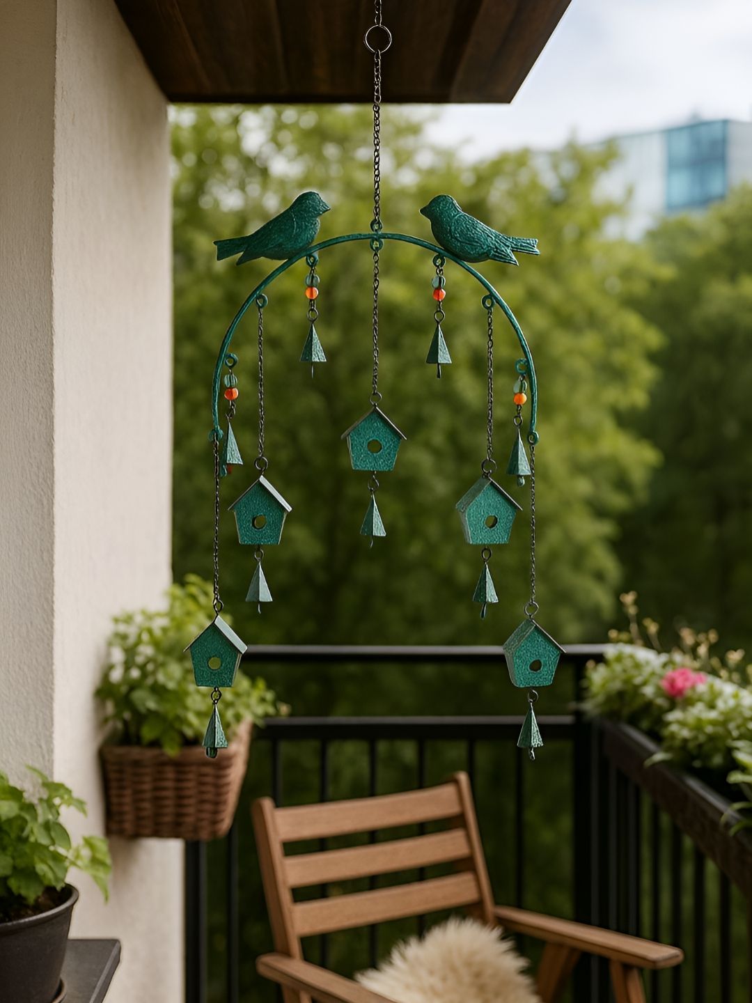 DULI Green & Orange Birdhouse Windchime With Hanging Bell-picture-56