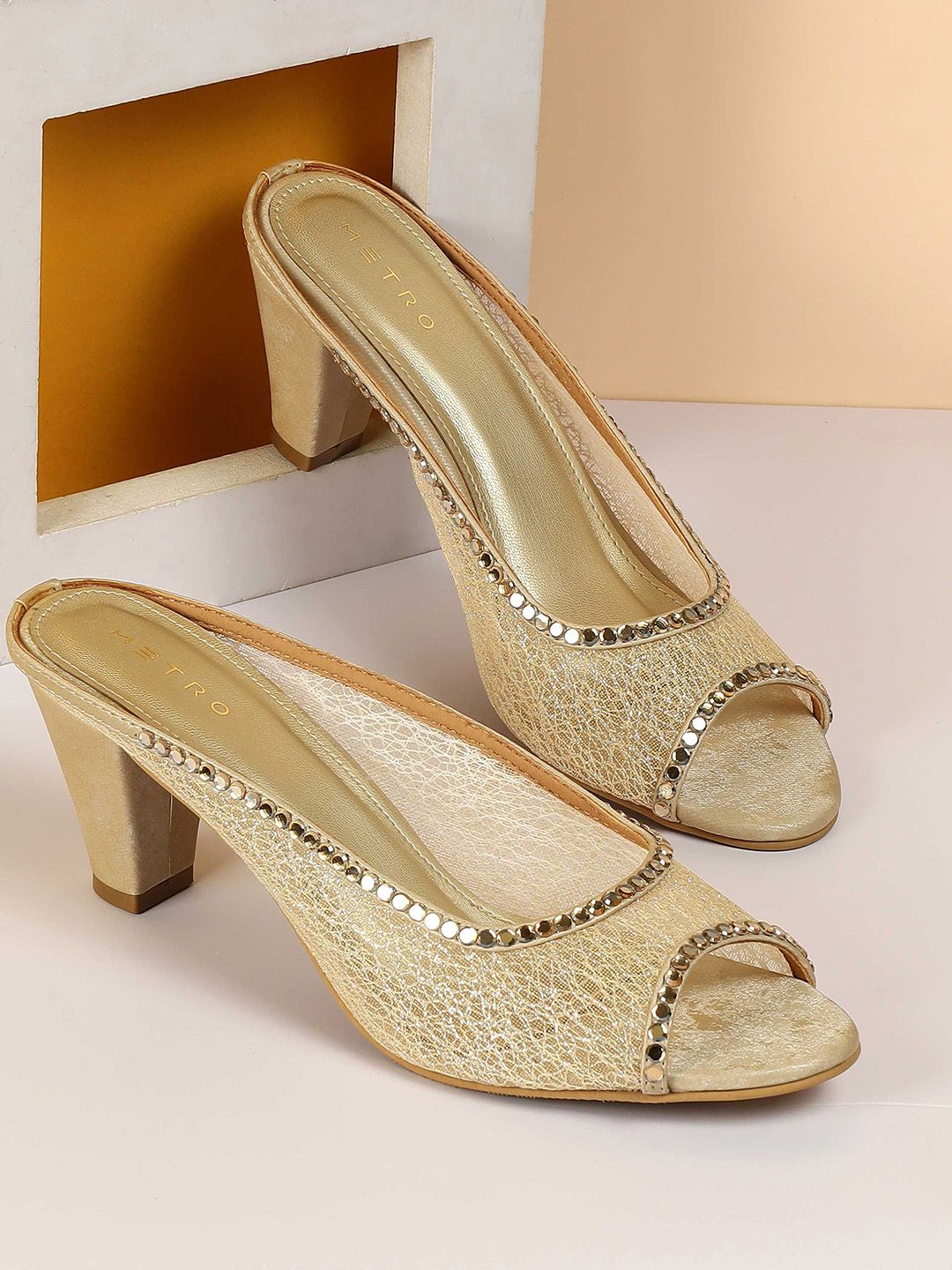 Metro Women Embellished Block Heel Peep Toes-picture-33