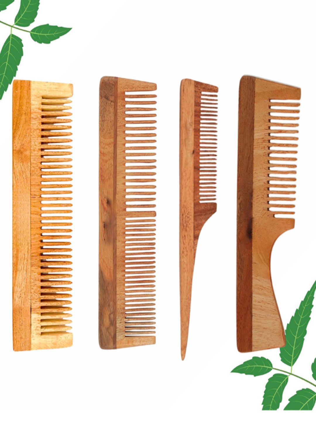 LETSGROWORGANIC Set Of 4 Natural Neem Wooden Combs-picture-35