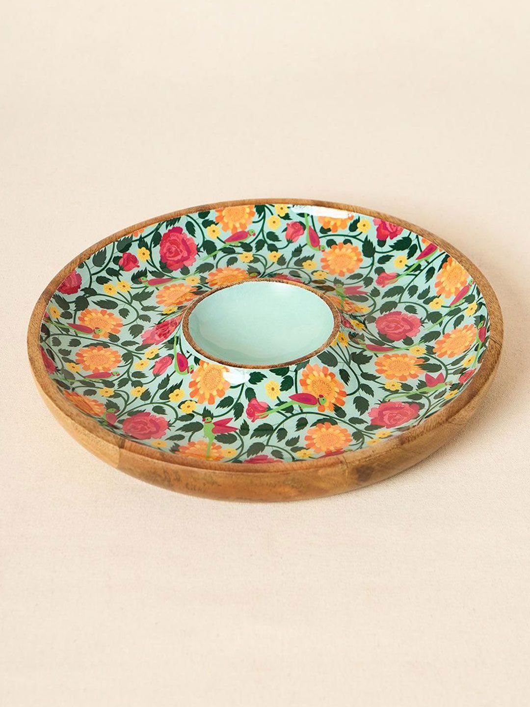 Chumbak Rani Bagh Blue Wooden Chip & Dip Platter-image-38