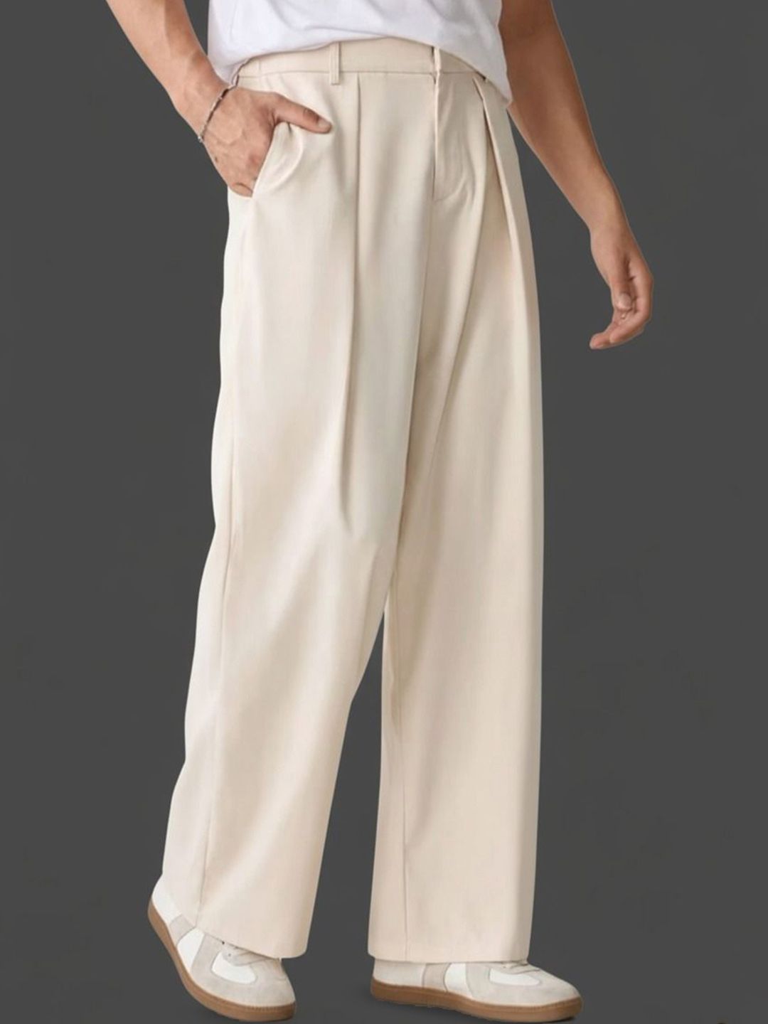 Next One Men Wide-Leg Straight Fit Pleated Trousers-picture-42