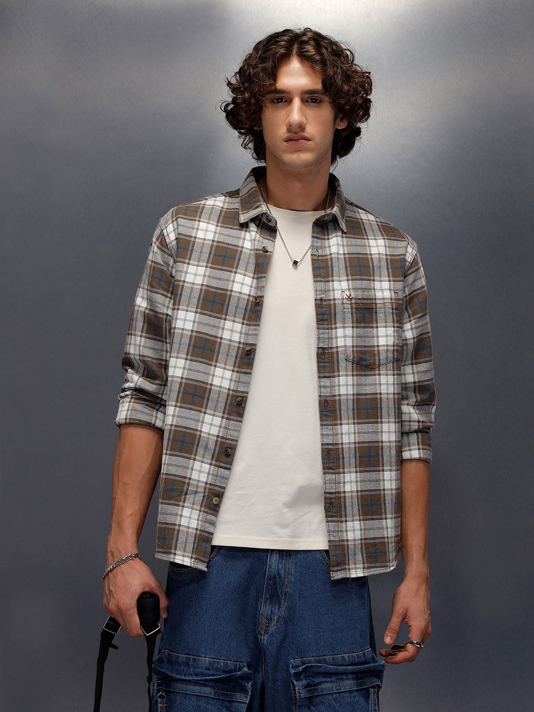 WROGN Men Pure Cotton Checked Casual Shirt-picture-29