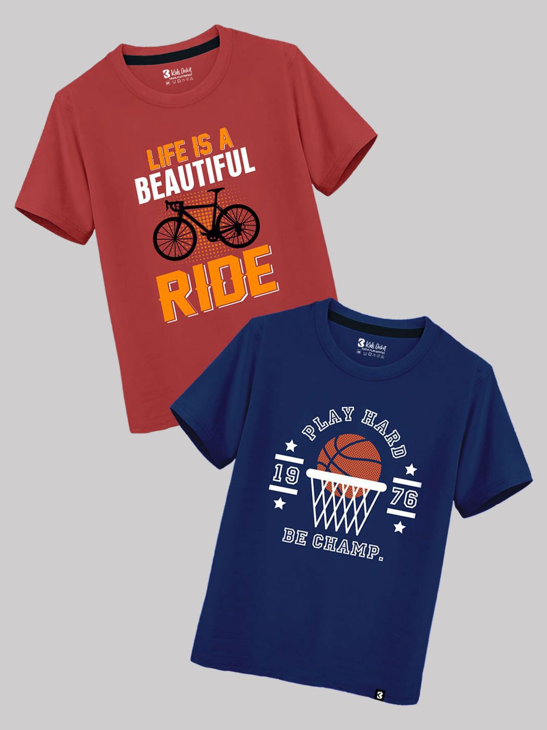 Kids Basket Boys Pack Of 2 Typography Printed Cotton Tshirts-picture-15