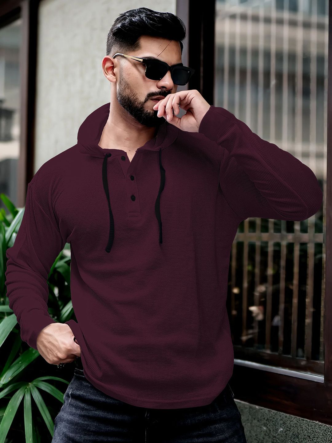 HOODLER Men Solid Hooded Cotton T-shirt-picture-20