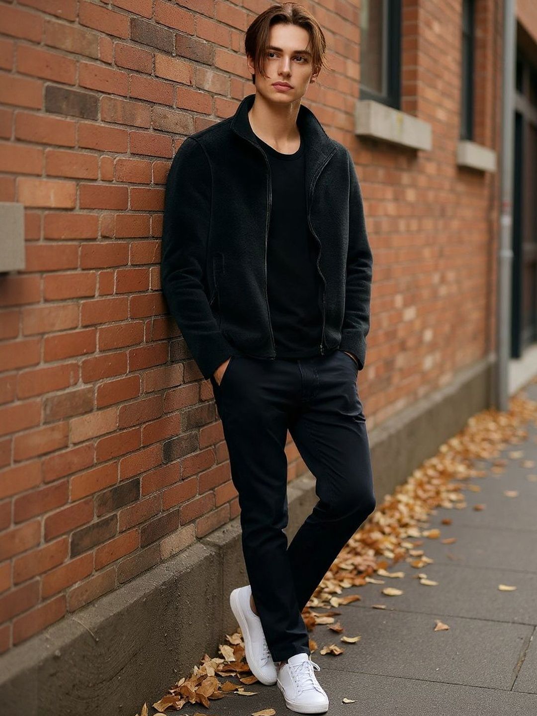 HERE&NOW Men Black Mock Collar Windcheater Polyester Open Front Jacket-picture-18