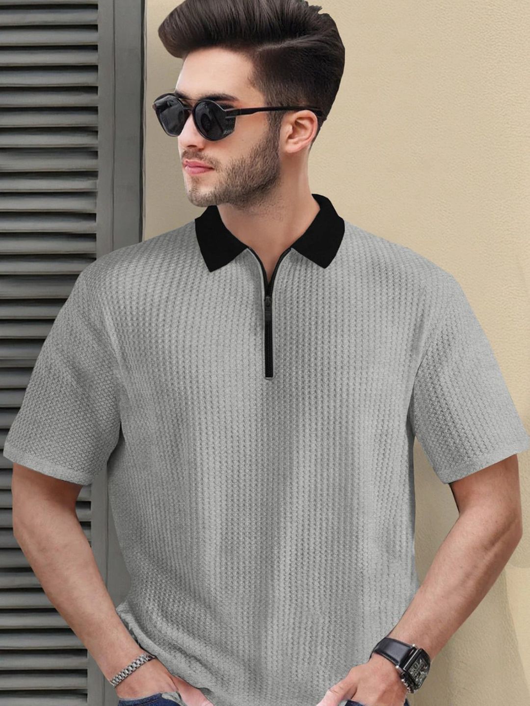 HOODLER Polo Collar Regular Fit Pure Cotton T-shirt-image-1
