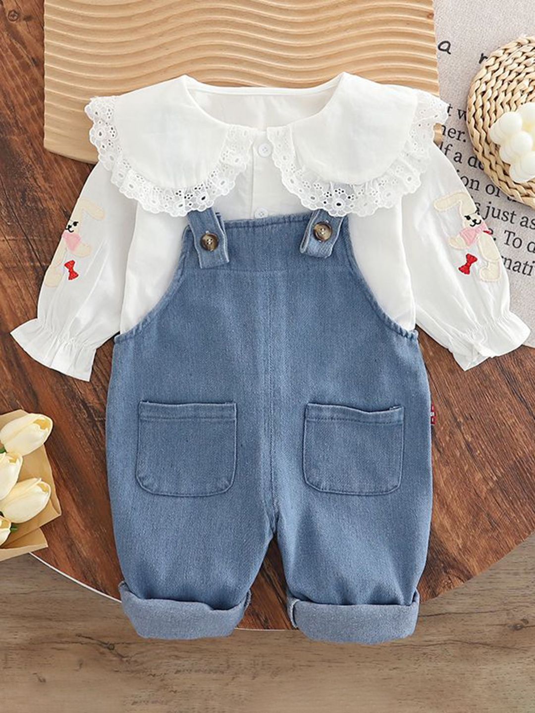 StyleCast x Revolte Infants Girls Cotton Straight Leg Dungarees With T-shirt-image-23
