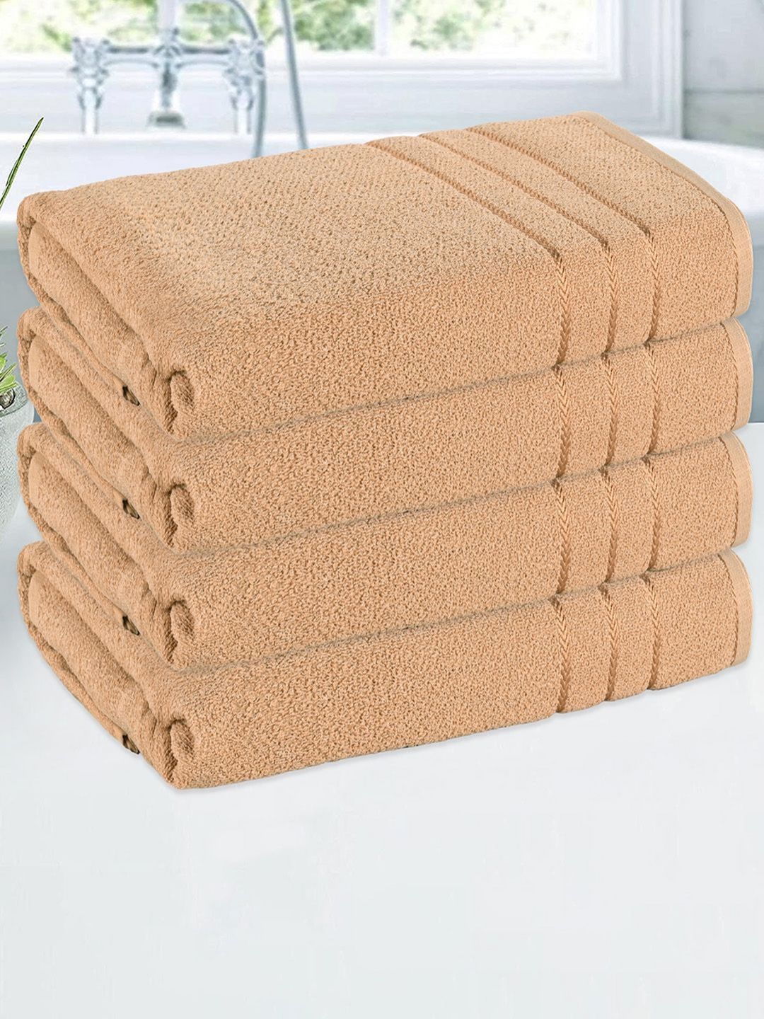 Aura Brown 4 Pieces Striped Cotton 150 GSM Bath Towels-picture-42