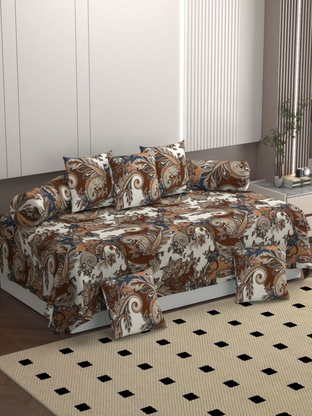 BELVOSTUM Brown & White Ethnic Motifs Printed Bedsheet With Bolster And Cushion Covers-picture-12