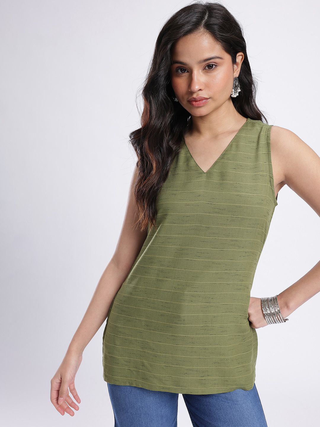 Anouk Rustic V-Neck Striped Kurti-picture-28