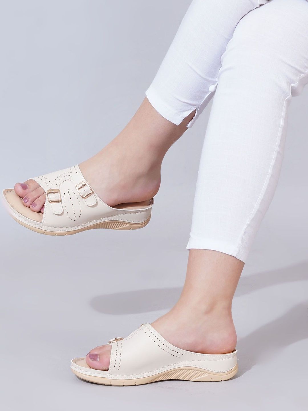 Shoetopia Women Open Toe Flats with Laser Cuts-picture-40