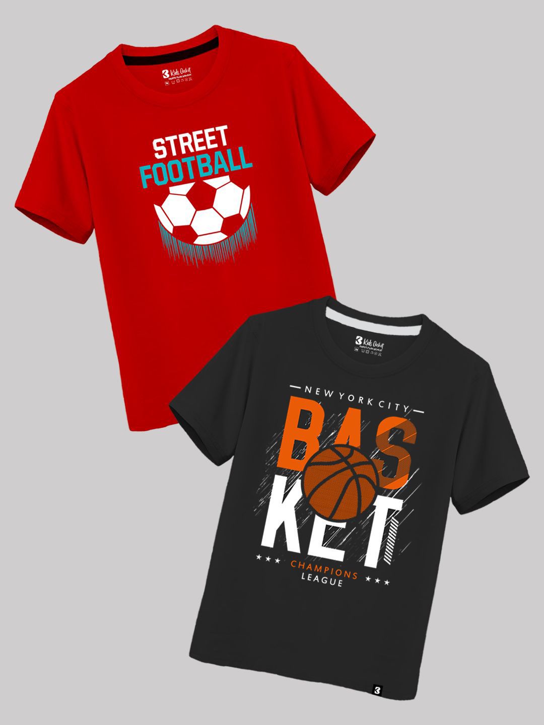 Kids Basket Boys Pack Of 2 Typography Printed Cotton Tshirts-picture-14