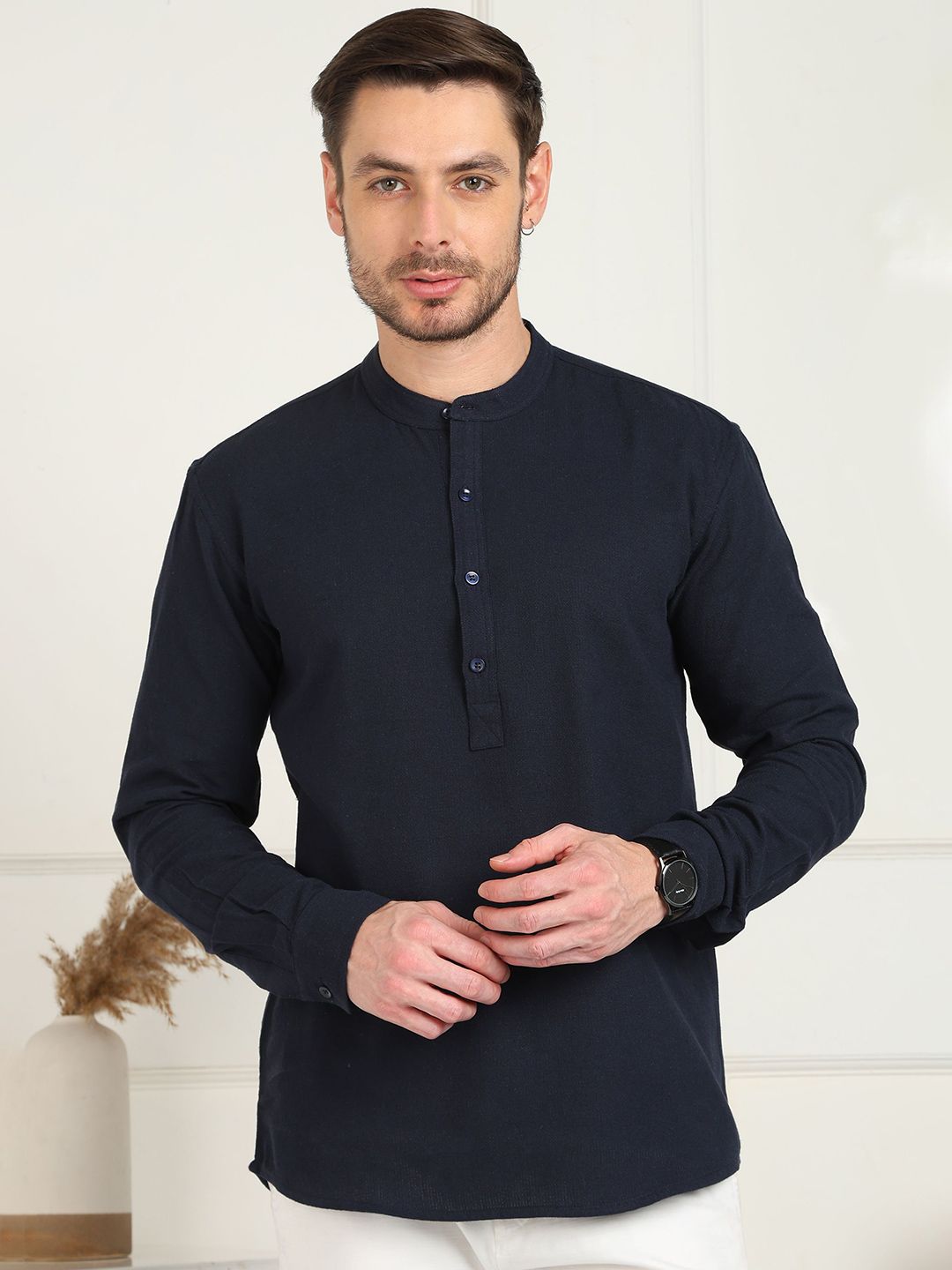 SWAGGINDIA Mandarin Collar Pure Cotton Straight Kurta-picture-14