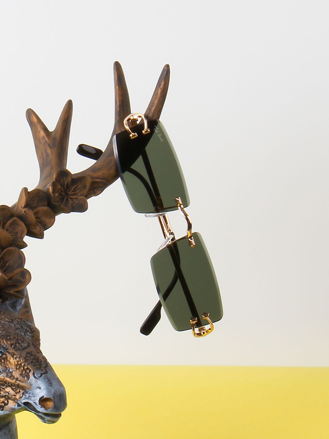 Ted Smith Unisex Green Lens & Gold-Toned Rectangle Sunglasses with-picture-23