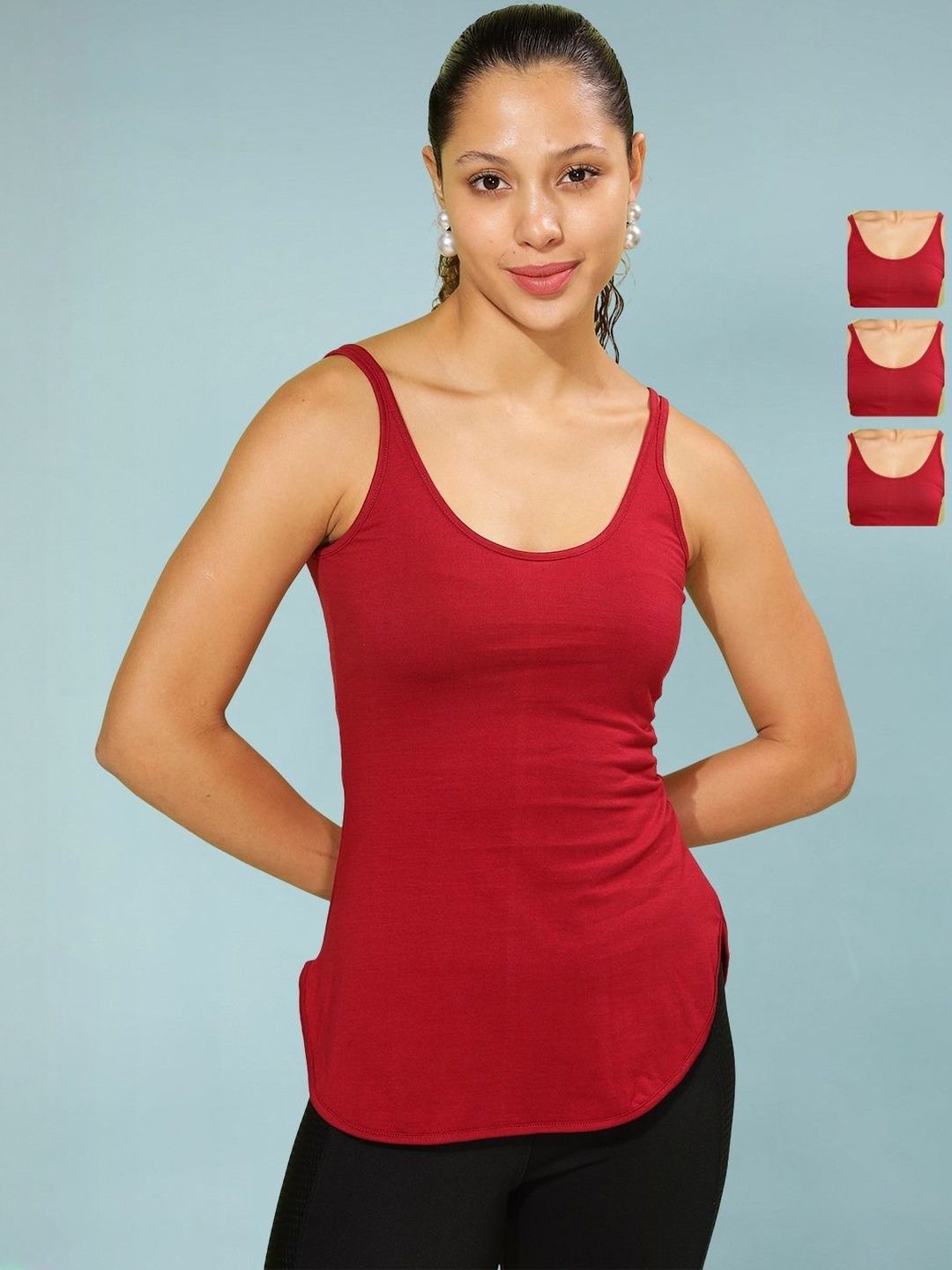 Dollar Missy Women Pack of 3 Cotton Non Padded Solid Camisole-picture-21