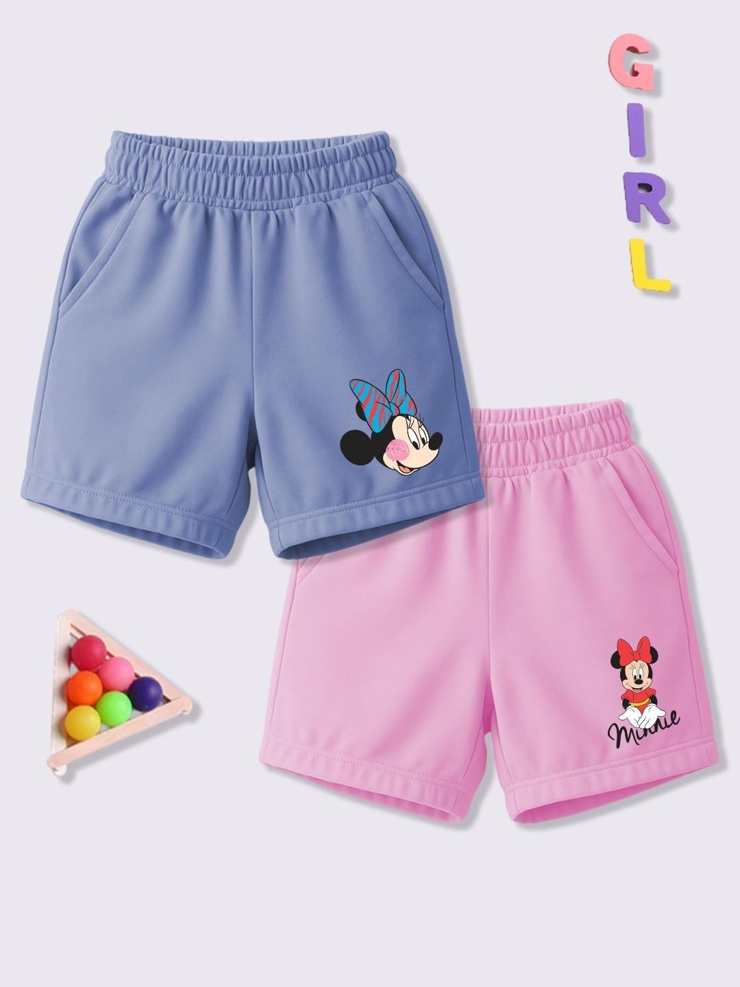 YK Disney Girls Pack Of 2 Mickey & Friends Printed Cotton Shorts-picture-17