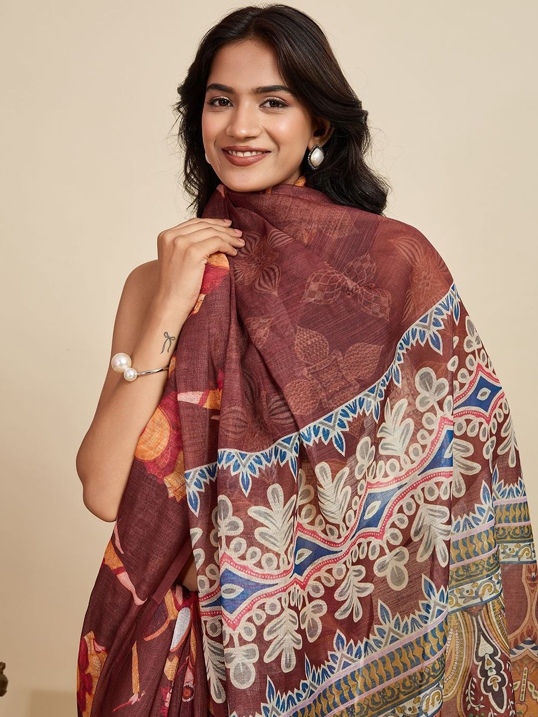NIWAA Ethnic Motifs Zari Pure Linen Saree-picture-23