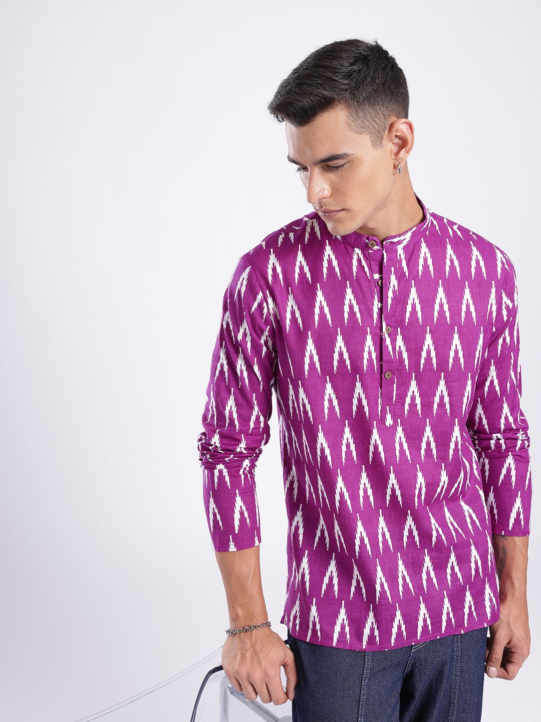 Anouk Rustic Band Collar Geometric Printed Straight Kurta-picture-15