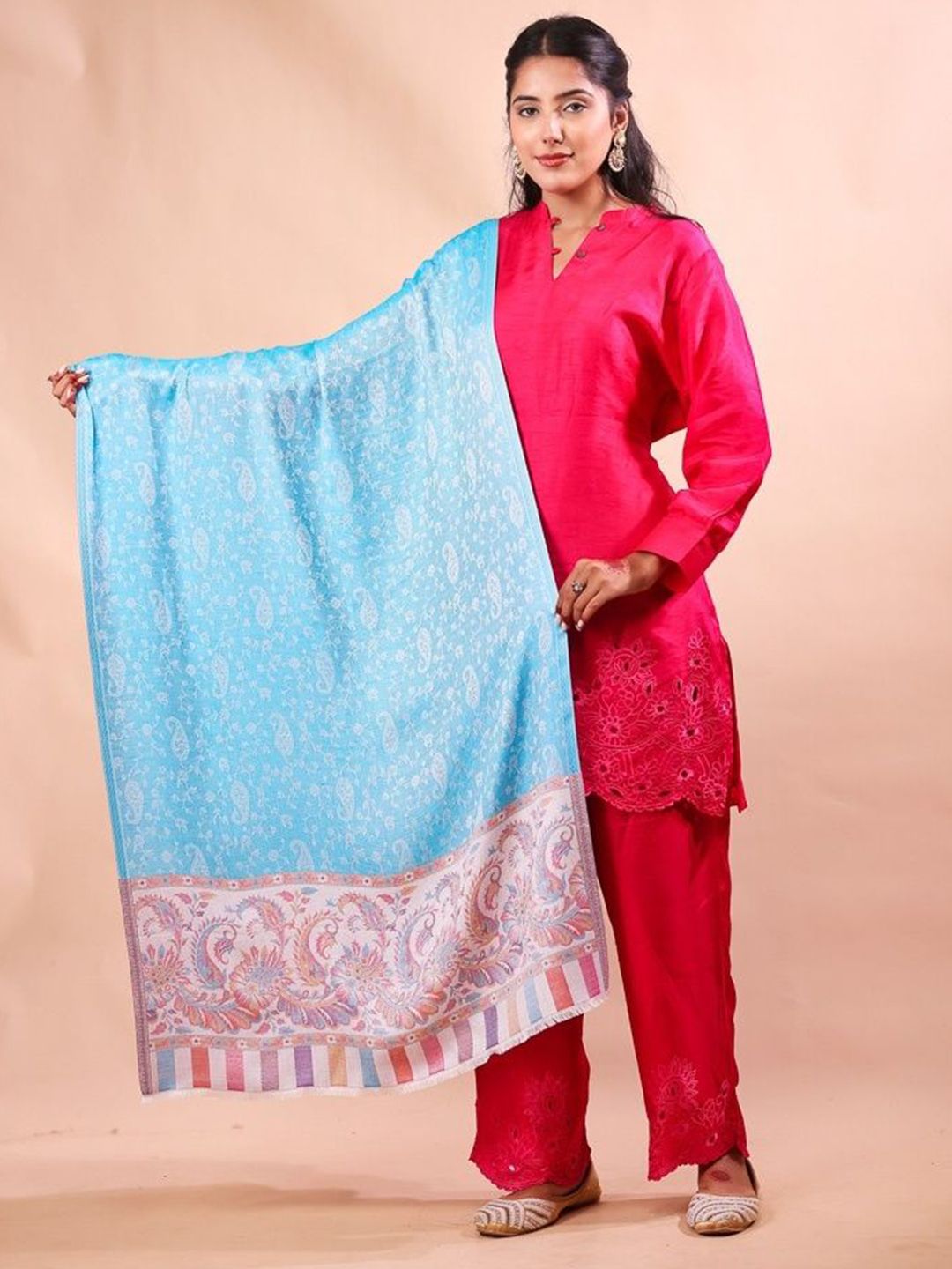 THE SHAWL STUDIO Floral Woven Design Palla Kani Reversible Modal Shawl-picture-10