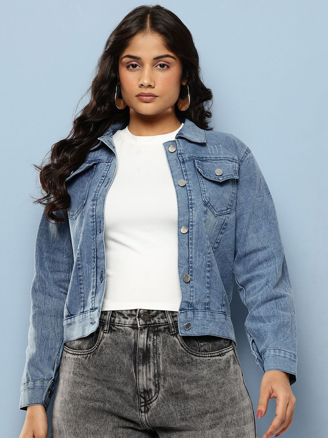 BAESD Spread Collar Cotton Denim Jacket-image-21