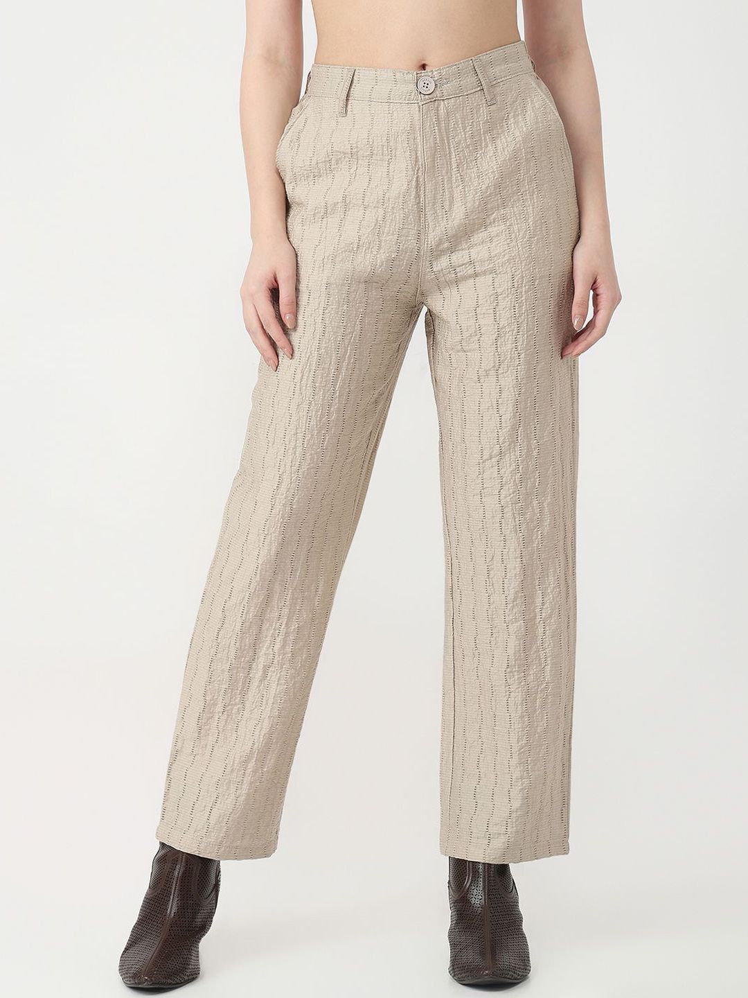 Kraus Jeans Women Straight Fit Mid-Rise Cotton Trousers-image-44