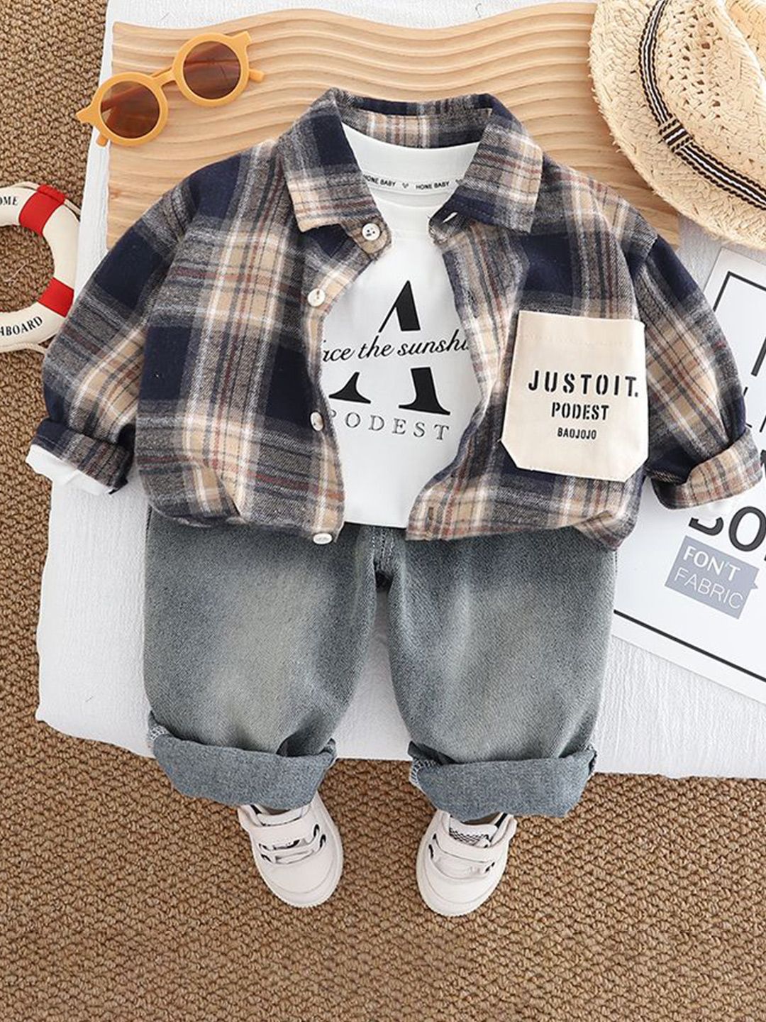 StyleCast x Revolte Boys Checked T-shirt and Shirt with Trousers-picture-46