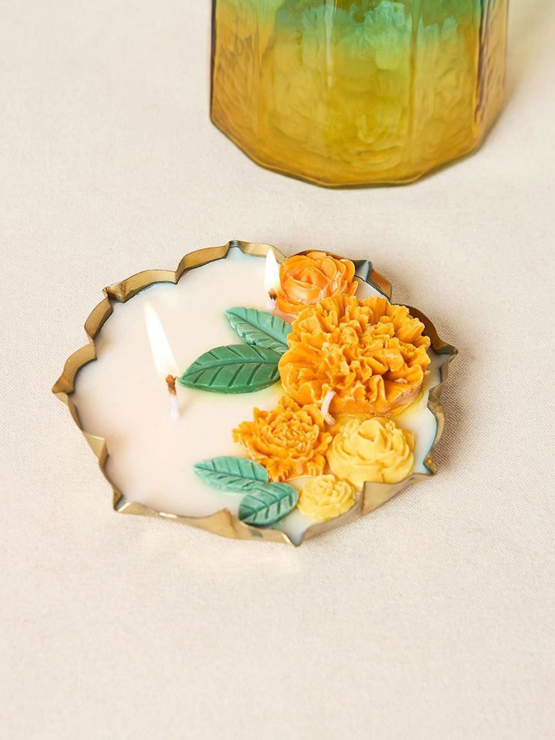 Chumbak Gold Toned & White Jar Candle