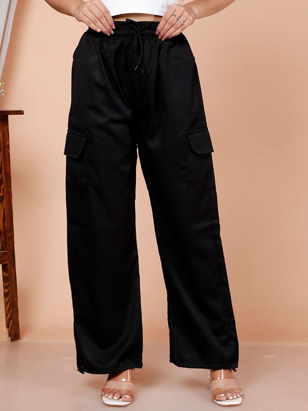 GRX Women Relaxed Straight Leg Easy Regular Fit Mid-Rise Wash Cargos Trousers-picture-40